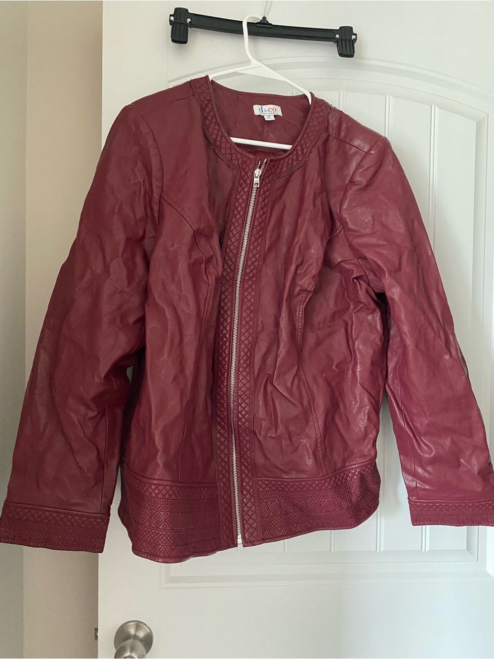 Leather-Style Red Zip Front Women's Jacket